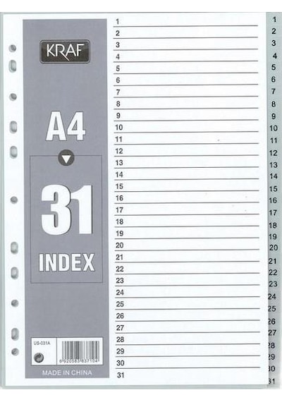 KRAF SEPERATOR PLASTIK A4 1-31 RAKAM (1031)