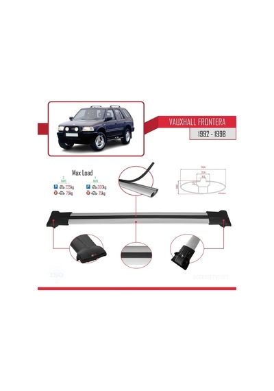 Vauxhall Frontera 1992-1998 Arası İle Uyumlu Fly Model Ara Atkı Tavan Barı Gri 3 Adet Bar