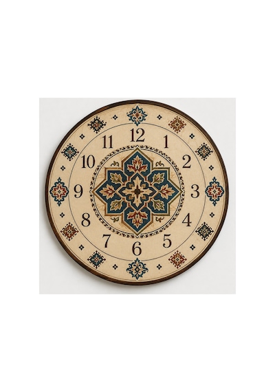 AA Shop Anadolu Motifli Baskılı Duvar Saati Etnik Kilim Desenli Sessiz Dekoratif Baskılı Ahşap Saat 804 Çoklu Renkli