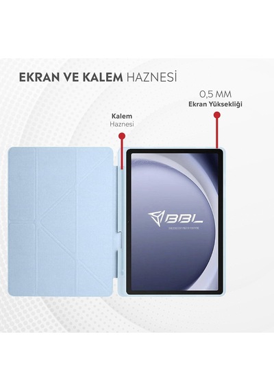 Apple İpad İle Uyumlu Kalem Bölmeli Trifolding Cover Tablet Kılıf Katlanabilir Standlı Otomatik Uyku Modlu Darbe Emici İnce Tasarım Mavi, İpad 10.nesil 10.9/ipad A16