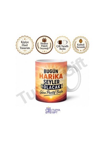 Sabah Motivasyonu Pozitif Söz Yazılı Baskılı Kupa Bardak Hediye Porselen Mug Beyaz / Çok Renkli