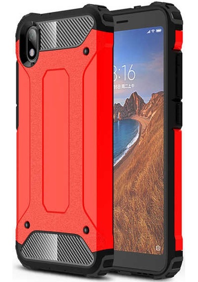 Kilifone - Xiaomi Redmi 9a Uyumlu - Kılıf Çift Katman Koruyucu Crash Military Tank Kılıf - Kırmızı Kırmızı