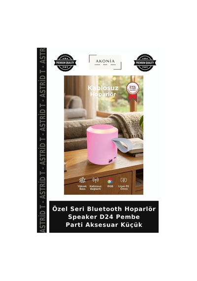 Özel Seri Bluetooth Hoparlör Speaker D24 Pembe Parti Aksesuar Küçük