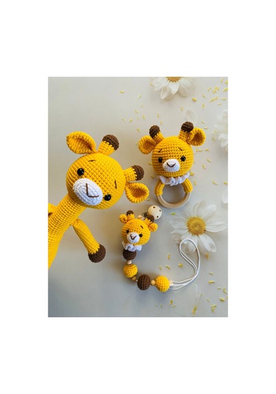 Adenya Sepeti Sepeti Sarı Zürafa Üçlü Set 30cm Oyun&uyku Arkadaşı+diş Kaşıyıcılı Çıngırak+emzik Zinciri
