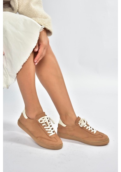 Fox Shoes V999061501 Taba Hakiki Deri Nubuk Kadın Spor Ayakkabı Sneakers Taba