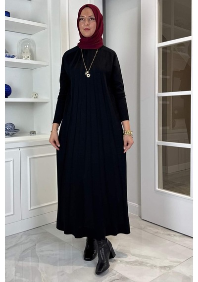 Rabia Şamlı Beyza Fitilli Triko Elbise Siyah Normal