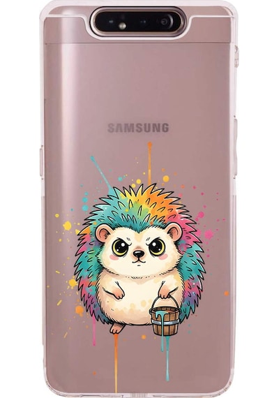 Samsung Galaxy A90 İle Uyumlu Splash Kirpi Tasarımlı Şeffaf Silikon Kılıf Şeffaf