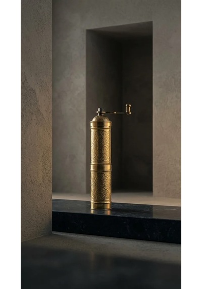 Aura Copper Nostaljik Manuel Kahve Karabiber Değirmeni 22 Cm Bakır Öğütücü - Altın