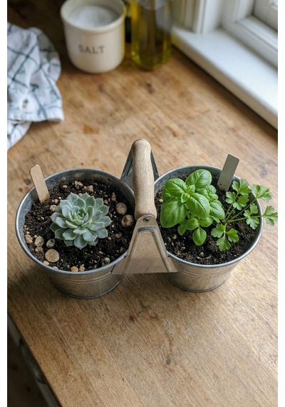 İkiz Saksılık Metal 10 Cm - Dekoratif Çiçeklik Kova Ve Çok Amaçlı Düzenleyici Renksiz