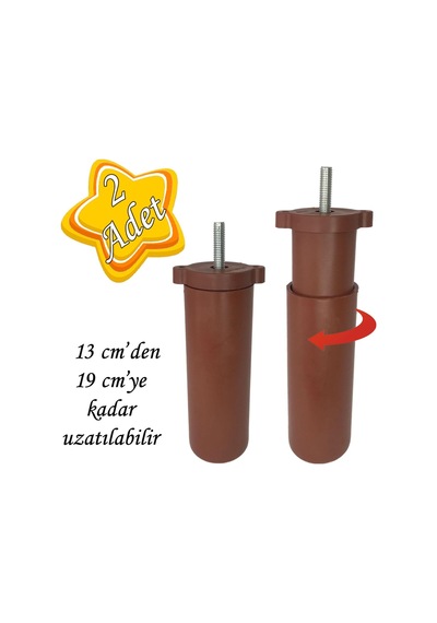 2 Adet Ayarlı Destek Ayağı 13 X 19 Cm Kahverengi Gizli Ayak Mobilya Kanepe Baza Koltuk Dolap Tv Ünitesi