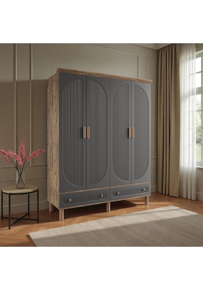 Comiet Sally 4 Kapaklı Çekmeceli Mdf Gardırop Antrasit