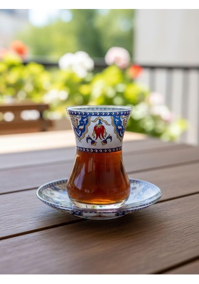 Topkapı 6 Kişilik Çay Seti, French Press Hediyeli, 9 Farklı Osmanlı Desenli Çay Bardağı Takımı 6, Topkapı Lal Genel
