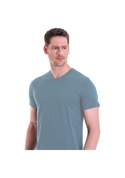 Hatemoğlu Indigo Düz Slim Fit 100% Pamuk V Yaka Tişört İndigo