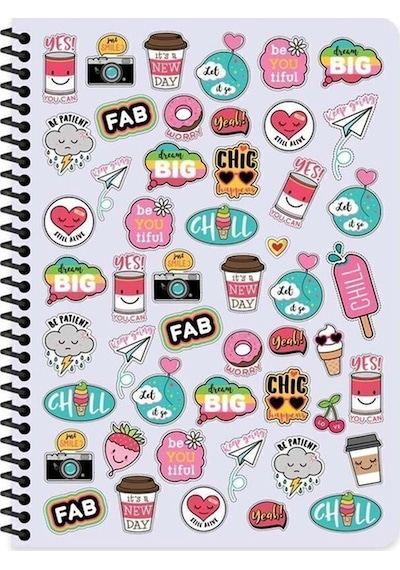 16,5x22,5 Cm 80 Yaprak Çizgili Plastik Kapak Spiralli Sweet Fun Defter 4 Adet