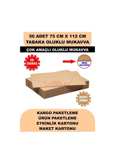 50 Adet 75cm X 112cm Baskısız Tabaka Oluklu Mukavva, Çocuk Etkinlik Kartonu, Maket Kartonu, Kargo Kartonu