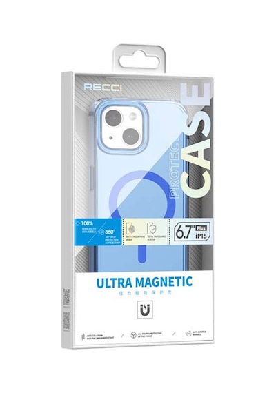 Apple Uyumlu iPhone 15 Plus Kılıf Magsafe Özellikli Saydam Yüzey Recci Crystal Color Serisi Kapak Siyah