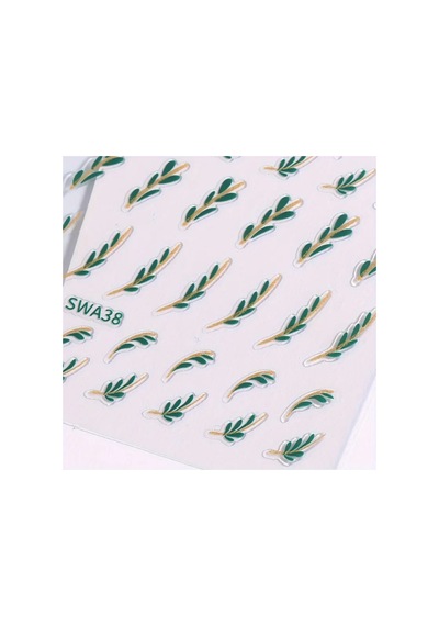Nailist Greeny - Yeşil Altın Yaldızlı Bohem Yapışkanlı Tırnak Sticker Nail Art Tırnak Dövmesi