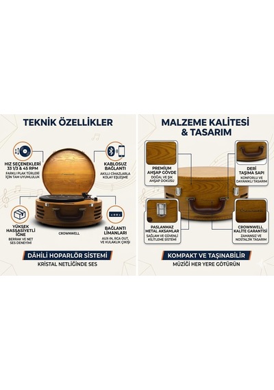 Lion Retro Çanta Tipi Yuvarlak Pikap Dahili Hoparlörlü, Bluetooth Bağlantılı Taşınabilir Plak Çalar Vintage Ahşap Gövde, 33/45 Rpm, Deri Saplı Nostaljik Pikap Lion Retro Çanta Tipi Yuvarlak Pikap Dahili Hoparlörlü, Bluetooth Bağlantılı Taşınabilir Plak Çalar Vintage Ahşap Gövde, 33/45 Rpm, Deri Saplı Nostaljik Pikap