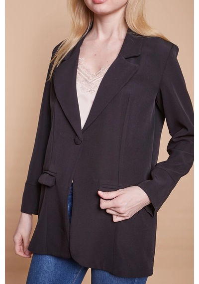 Yakalı Kolu Katlamalı Cep Kapaklı Salaş Boyfriend Oversize Hafif Likralı Kumaş Blazer Ceket-siyah Siyah Yakalı Kolu Katlamalı Cep Kapaklı Salaş Boyfriend Oversize Hafif Likralı Kumaş Blazer Ceket-siyah Siyah