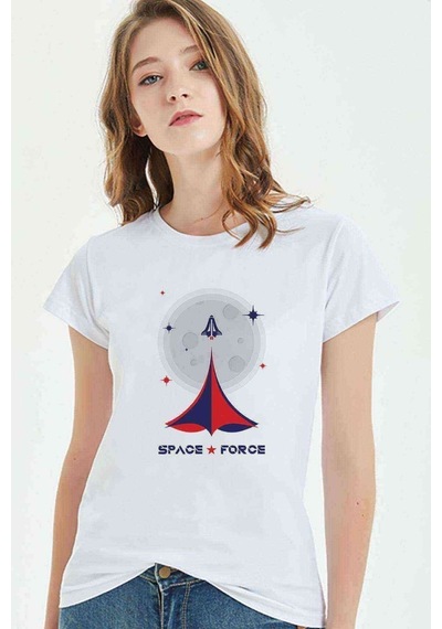 Nasa Uzay Baskılı Beyaz Kadın Tshirt