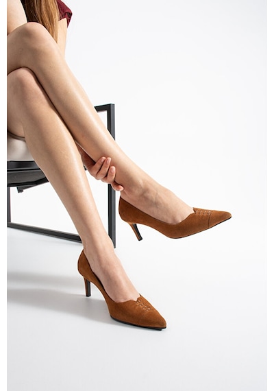Dericia Shoes Apex Hakiki Deri Süet Kadın İnce Topuklu Ayakkabı Turuncu
