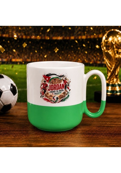 Bk Gift Ürdün Taraftar Temalı 2026 Dünya Kupası Tasarımlı Yeşil Joyful Kupa Bardak Beyaz