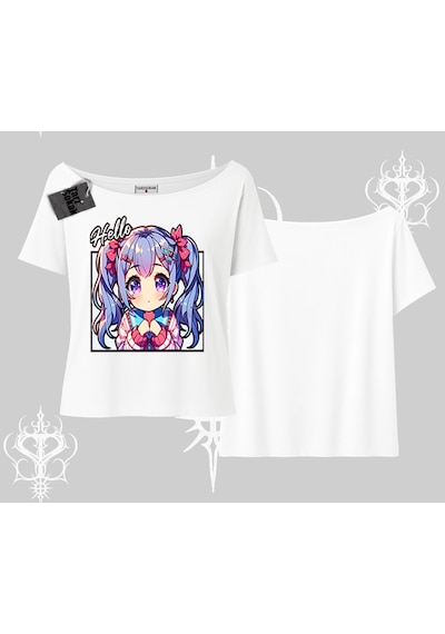 Tarzsokak Kayık Yaka Tshirt Hello Anime Kız Sevimli Karakter Baskılı Beyaz Tarzsokak Kayık Yaka Tshirt Hello Anime Kız Sevimli Karakter Baskılı Beyaz