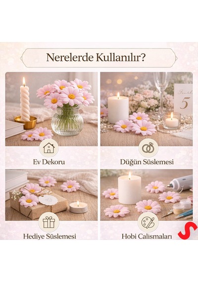 Yapay Papatya Çiçek Kafası 4 Cm X 20 Adet - Pembe Renkli
