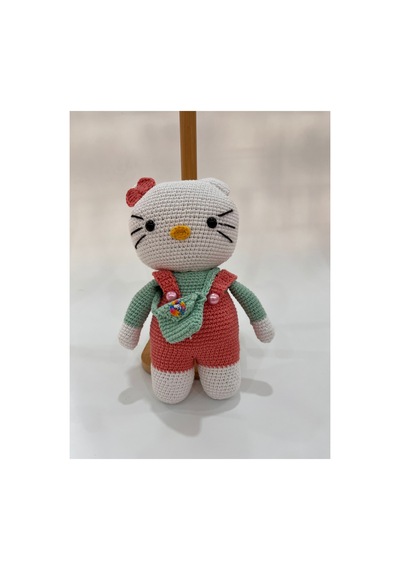 El Yapımı Amigurumi Kedi Örgü Oyuncak Bebek Tığ İşi 24 Cm Sevimli Hediye Pembe