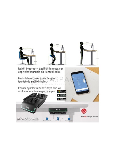 Regula Desk Dandy - Elektrikli Yükseklik Ayarlı Çalışma Masası, Sıradışı Tasarım, Çift Motorlu, Bluetooth Ko Diğer