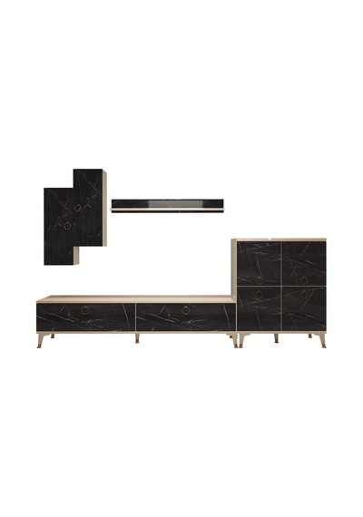 Decoraktiv Eko 6 Mdf Std Gold Tv Ünitesi Tv Sehpası Beyaz - Siyah Mermer