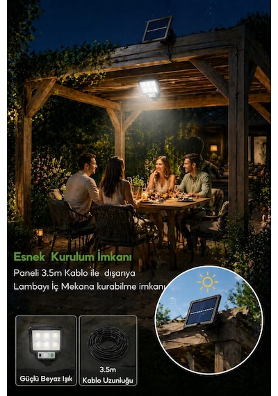 Technosmart 72 Cob Led Solar Ve Usb Şarjlı Sensörlü Kumandalı Split Duvar Lambası 3,5 M Kablolu Ip65
