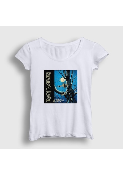 Presmono Kadın Fear Of The Dark Iron Maiden T-shirt Beyaz