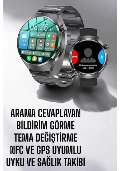 Mey İthalat Akıllı Saat Metal Kordonlu Gps Ve Nfc Uyumlu Arama Cevaplayan