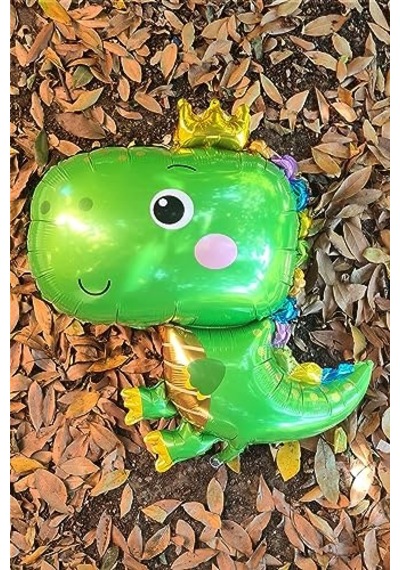 Tatlı Dinozor Folyo Balon Yeşil Renkli Doğum Günü Süsleri Dinazor Balon 2 Yaş Mavi