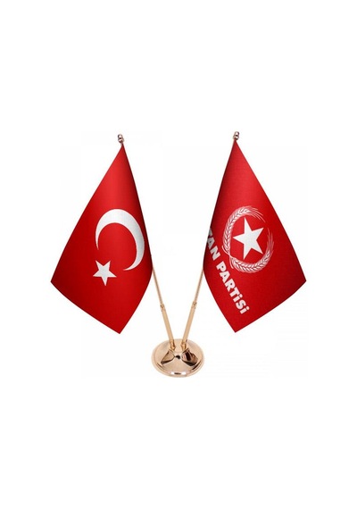 Masa Üstü Vatan Partisi Bayrağı Türk Bayrağı İkili Pirinç Direk M