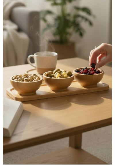 4 Parça Bambu Sosluk, Çerezlik, Kahvaltılık Karışık