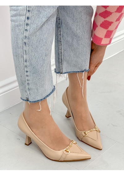 Ervanın Butiği Bej Cilt Mosscross Toka Detay Kadın Stiletto-3913
