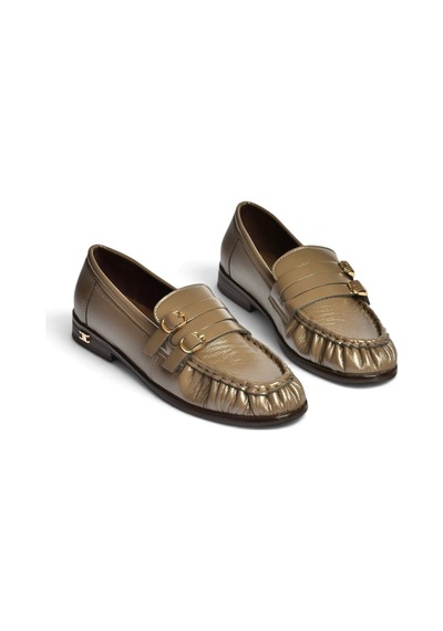 Fox Shoes Z820024208 Vizon Rugan Büzgü Detaylı Çift Tokalı Loafer Ayakkabı