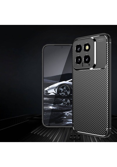 Xiaomi Mi 14 Kılıf Karbon Görünümlü Silikon Kamera Korumalı Üstün Koruma Cherena Siyah