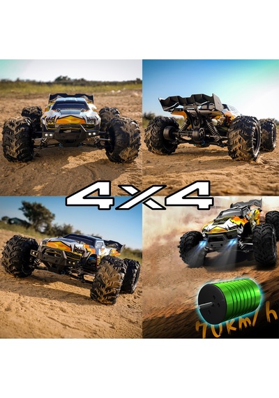Profesyonel Rc Uzaktan Kumandalı Araba 4wd 1:16 Metal İç Aksam 70km/h Şarjlı 4x4 Model Araç - Sarı