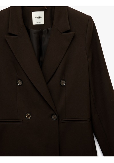 Koton Cepli Düğmeli Uzun Kollu Kruvaze Blazer Ceket Kahverengi 6sak50047uw Kahve