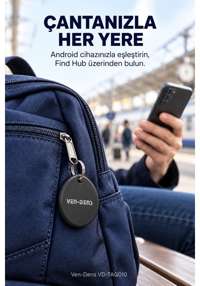 Ven-dens Vd-tag010 Bluetooth Eşya Takip Cihazı, Find Hub Ve Android Uyumlu, Anahtar, Siyah