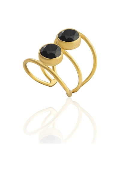 Kadir Jewellery 22 Ayar Altın Kaplama Kadın Zirkon Taşlı Yüzük Siyah 08267261