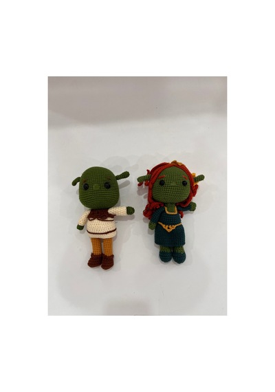 El Yapımı Amigurumi Sevgili Çift Oyuncak Seti - Yeşil Devler Örgü Bebek, 2'li Dekoratif Hediye Yeşil