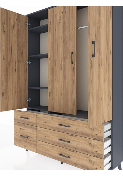 Arges Dolap 5 Raflı 5 Çekmeceli Tek Askılı 132x30x195 Antrasit-çam/çam Atlas Çam/atlas Çam Arges Dolap 5 Raflı 5 Çekmeceli Tek Askılı 132x30x195 Antrasit-çam/çam Atlas Çam/atlas Çam