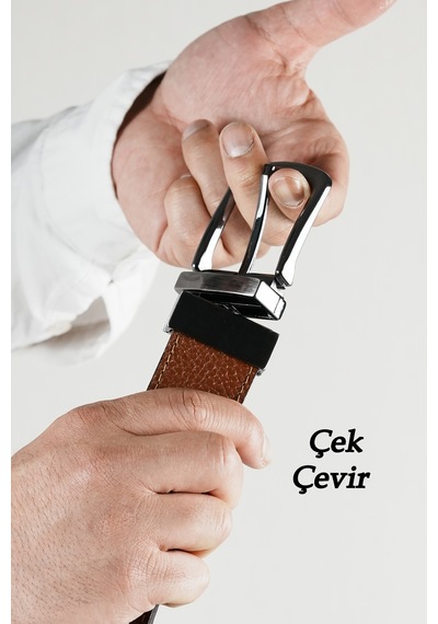 Parscraft Hakiki Deri Çift Taraflı Erkek Kemer 4 Cm Taba - Siyah Taba