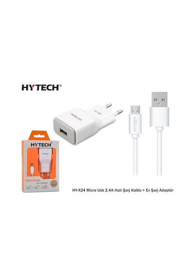 Hytech Hy-X24 Micro Usb 2.4A Hızlı Şarj Kablo + Ev Şarj Adaptör