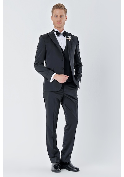 İmza Siyah Desenli Armürlü Çıkarılabilir Kırlangıç Yaka 6 Drop Slim Fit Smokin Damatlık Takım 1001230213-Siyah İmza Siyah Desenli Armürlü Çıkarılabilir Kırlangıç Yaka 6 Drop Slim Fit Smokin Damatlık Takım 1001230213-Siyah