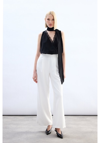Sateen Dantel Detaylı Bodysuit Bluz - Siyah-136765 Siyah